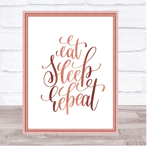 Eat Sleep Repeat Quote Print Poster Rose Gold Wall Art