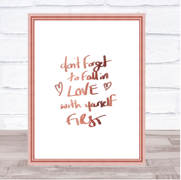 Fall In Love With Yourself Quote Print Poster Rose Gold Wall Art
