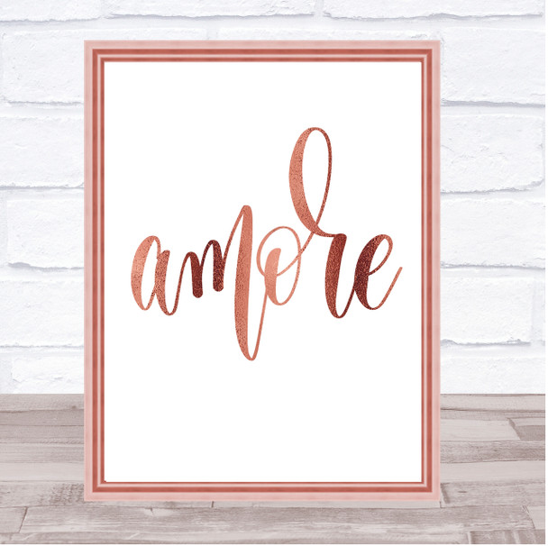 Amore Quote Print Poster Rose Gold Wall Art