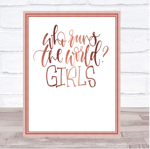 Girls Rule The World Quote Print Poster Rose Gold Wall Art