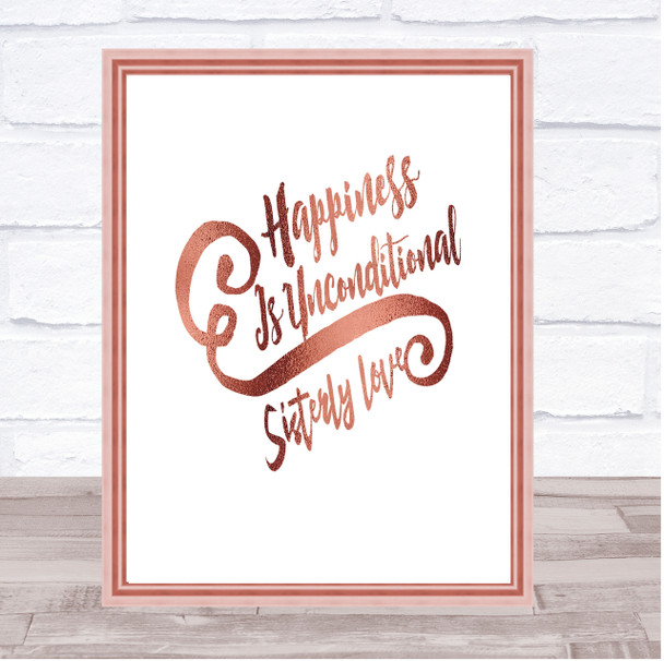 Happiness Is Quote Print Poster Rose Gold Wall Art