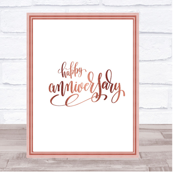 Happy Anniversary Quote Print Poster Rose Gold Wall Art