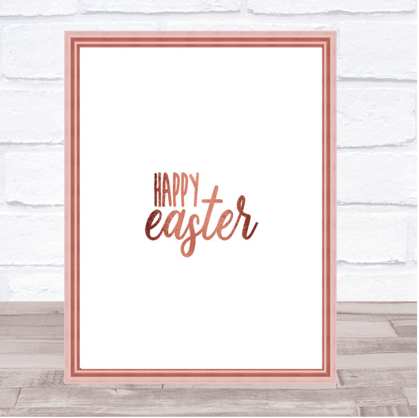 Happy Easter Quote Print Poster Rose Gold Wall Art