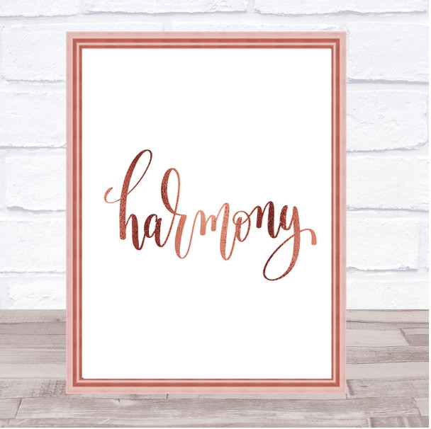 Harmony Quote Print Poster Rose Gold Wall Art
