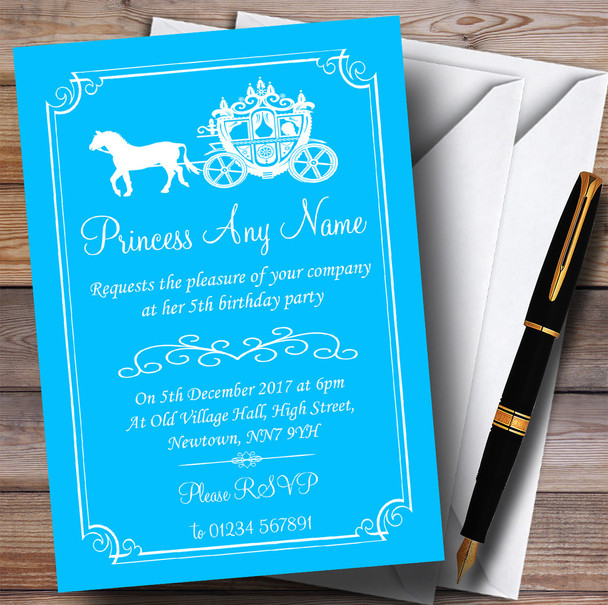 Blue Horse Carriage Princess Children's Birthday Party Invitations