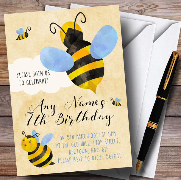 Boys Bumble Bee Cloud Children's Birthday Party Invitations