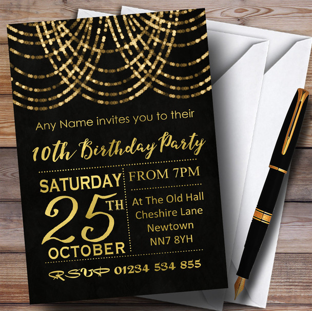 Gold Draped Garland 10th Personalised Birthday Party Invitations
