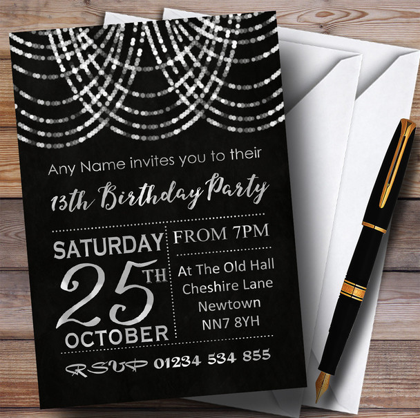 Silver Draped Garland 13th Personalised Birthday Party Invitations