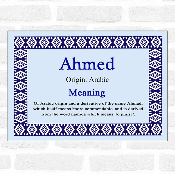 Ahmed Name Meaning Blue Certificate