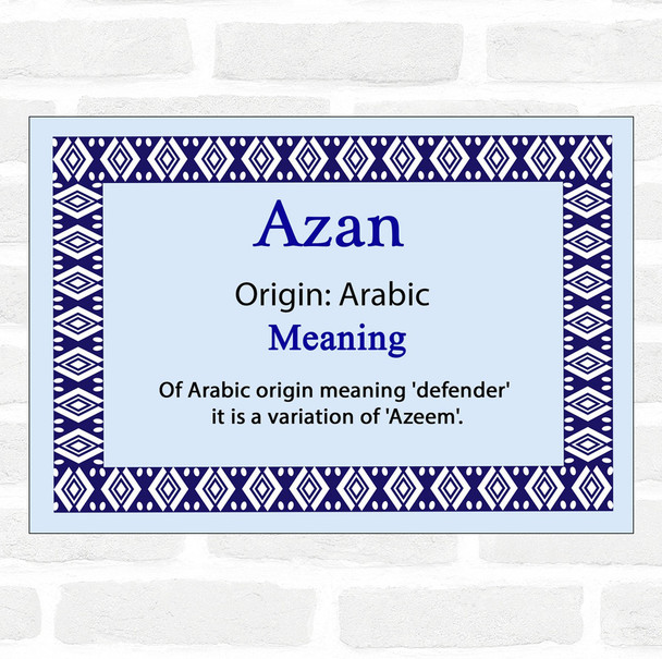 Azan Name Meaning Blue Certificate