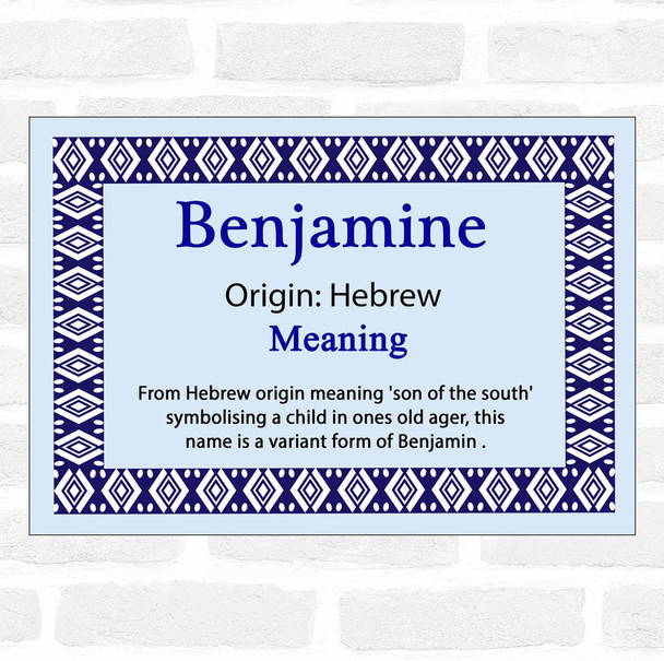 Benjamine Name Meaning Blue Certificate