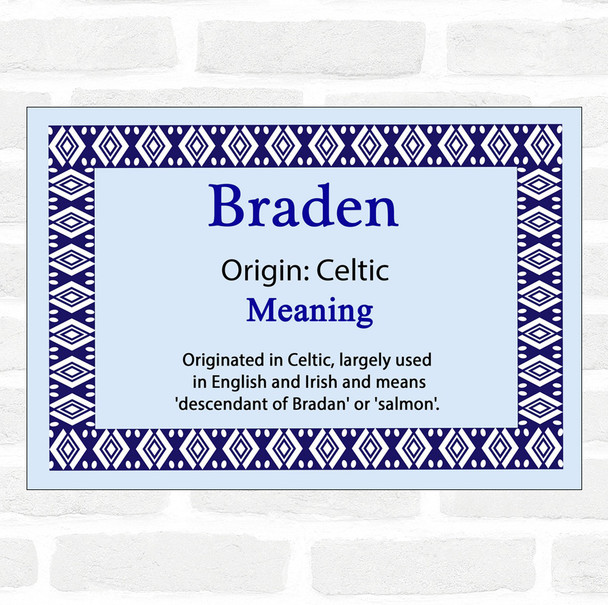 Braden Name Meaning Blue Certificate