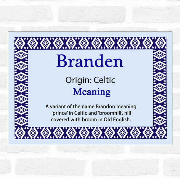 Branden Name Meaning Blue Certificate