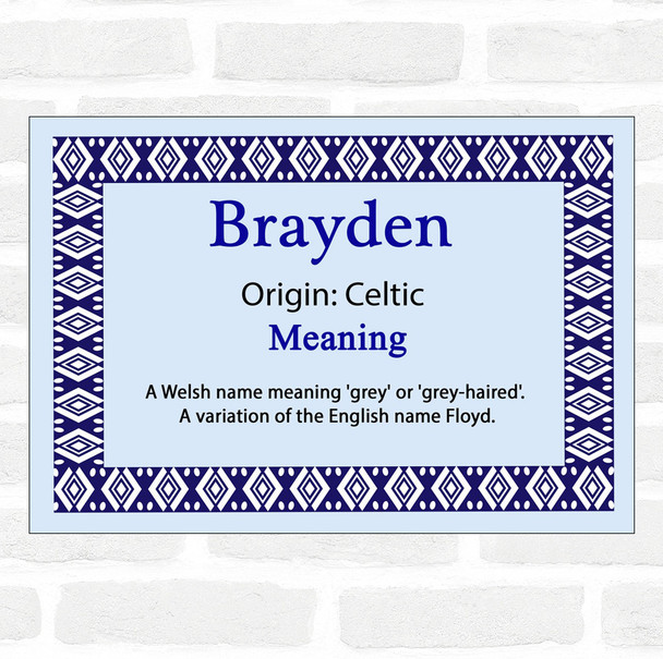 Brayden Name Meaning Blue Certificate