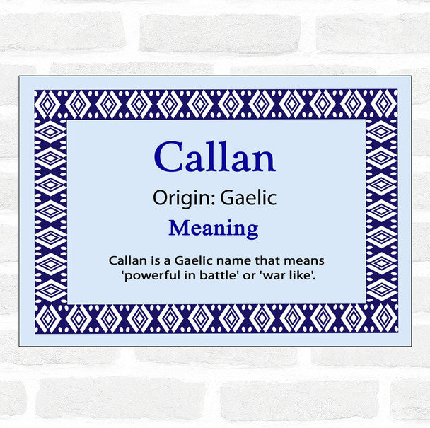 Callan Name Meaning Blue Certificate