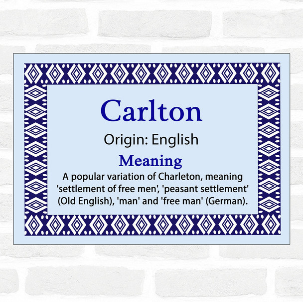Carlton Name Meaning Blue Certificate