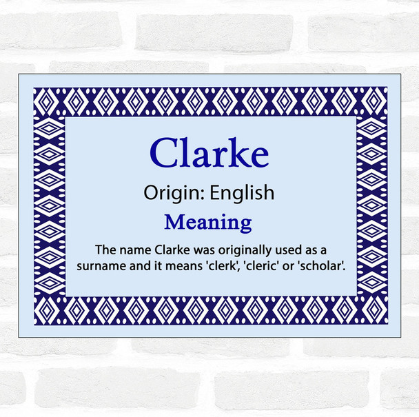 Clarke Name Meaning Blue Certificate