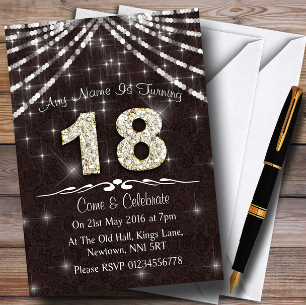 18Th Brown & White Bling Sparkle Birthday Party Personalised Invitations