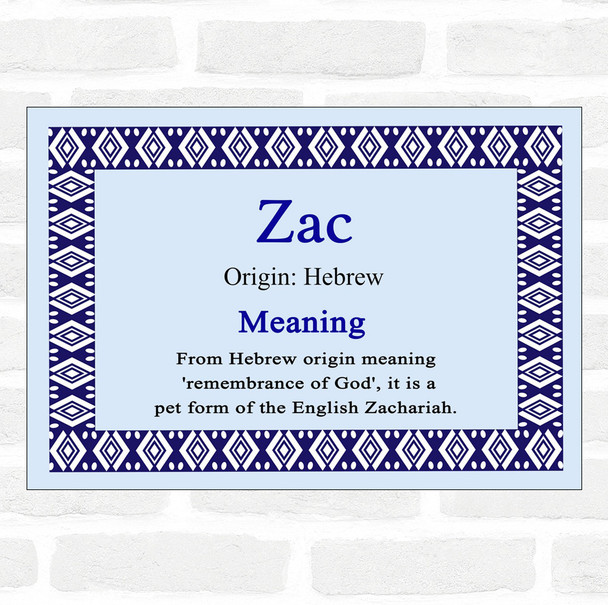 Zac Name Meaning Blue Certificate