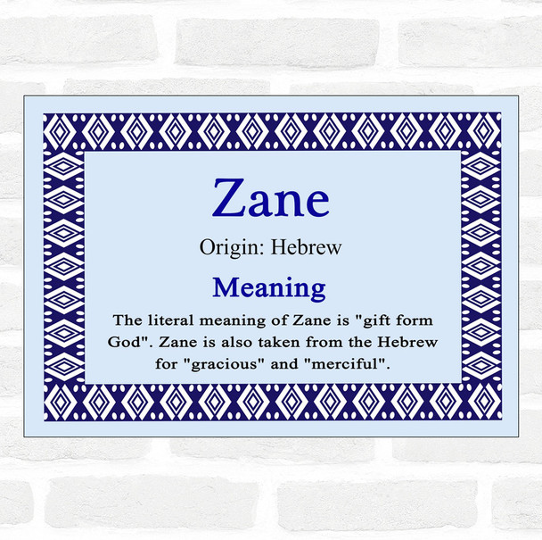 Zane Name Meaning Blue Certificate