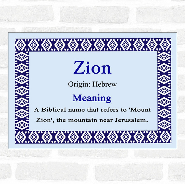 Zion Name Meaning Blue Certificate