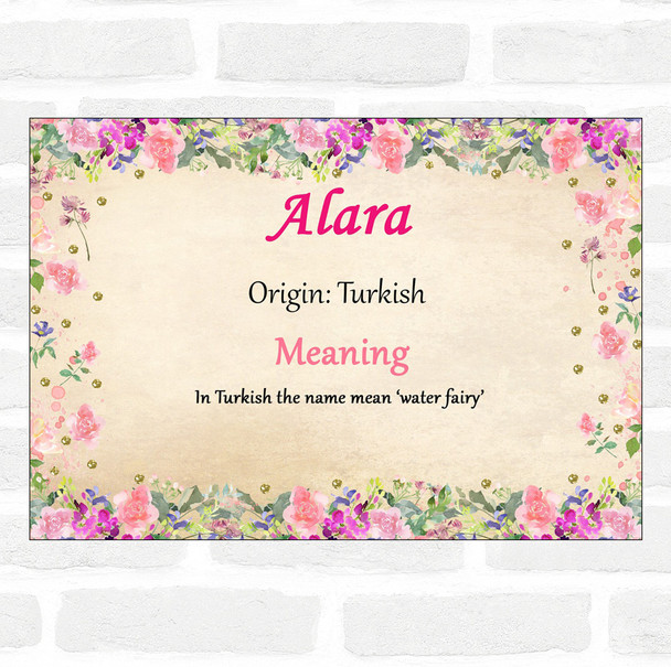 Alara Name Meaning Floral Certificate