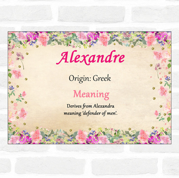 Alexandre Name Meaning Floral Certificate