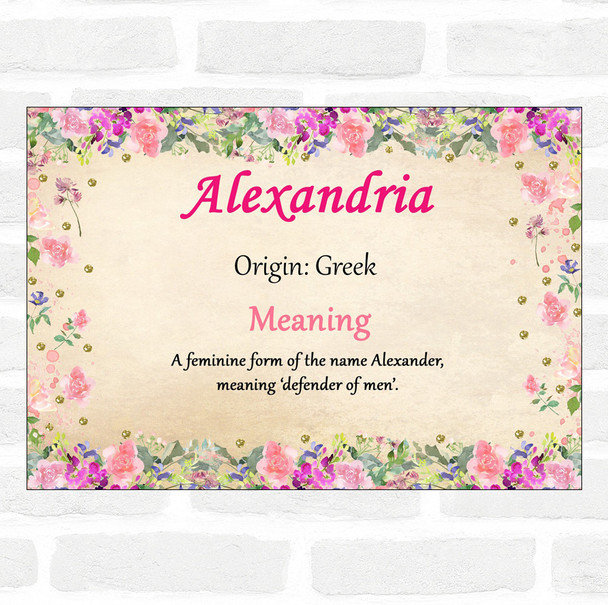 Alexandria Name Meaning Floral Certificate