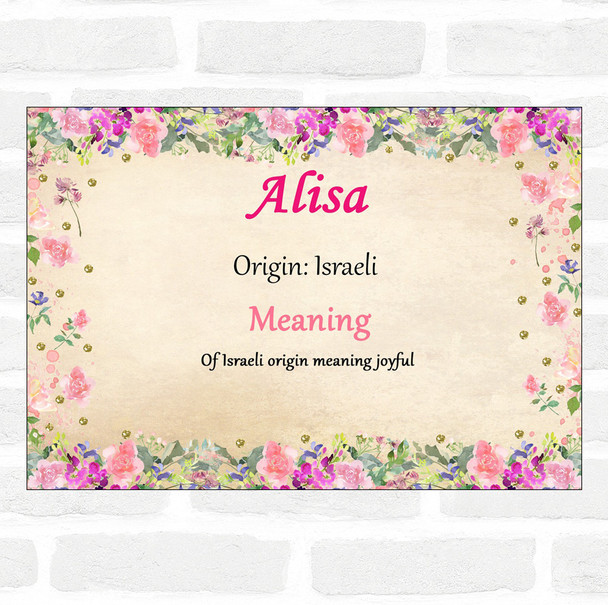 Alisa Name Meaning Floral Certificate