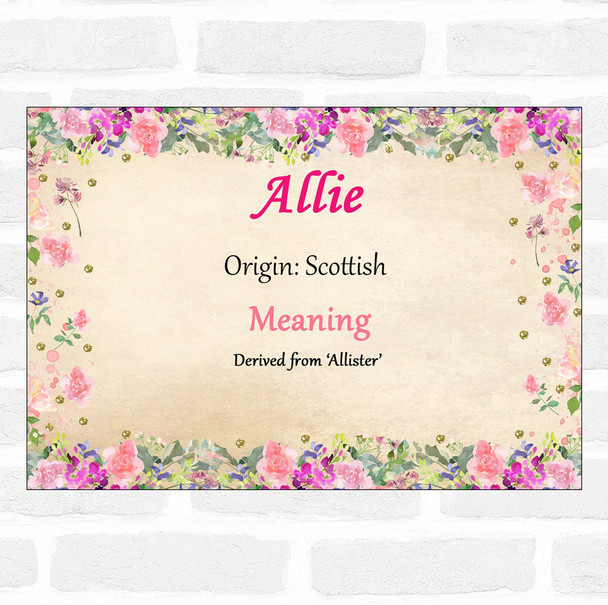 Allie Name Meaning Floral Certificate