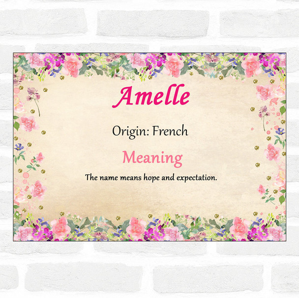 Amelle Name Meaning Floral Certificate