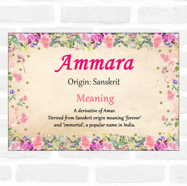 Ammara Name Meaning Floral Certificate