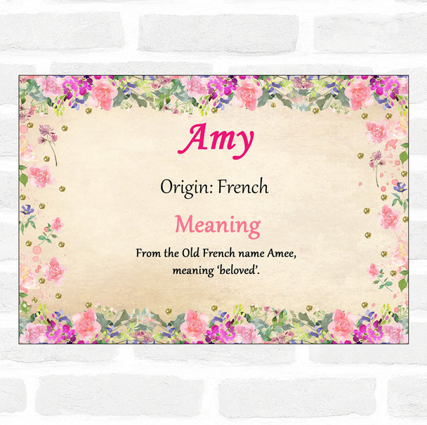 Amy Name Meaning Floral Certificate