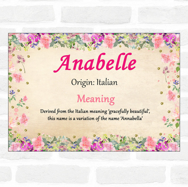 Anabelle Name Meaning Floral Certificate