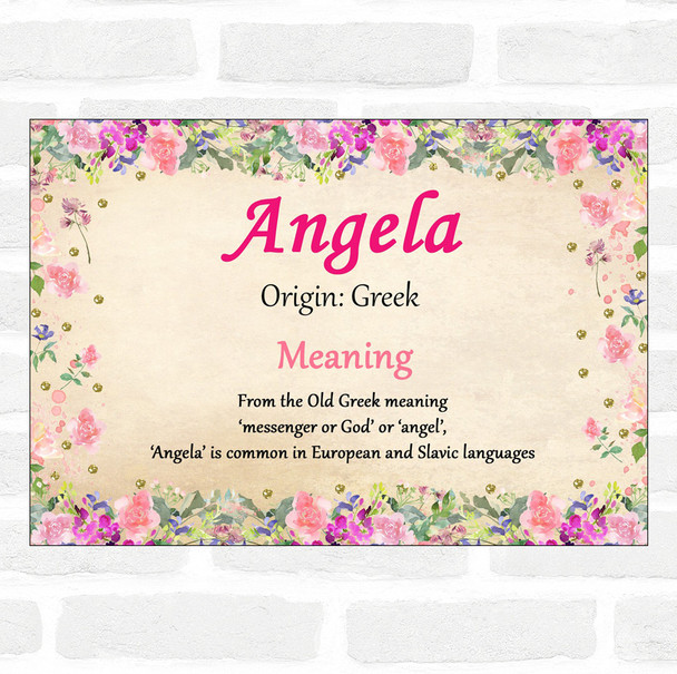 Angela Name Meaning Floral Certificate