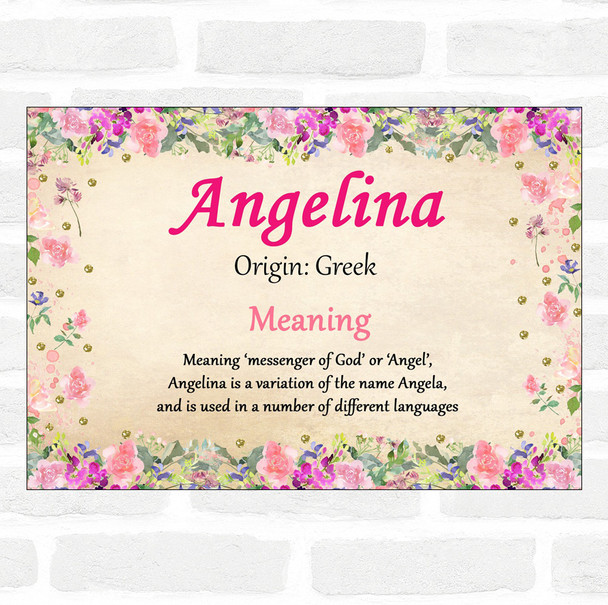Angelina Name Meaning Floral Certificate