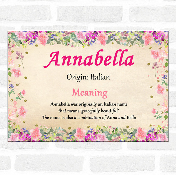 Annabella Name Meaning Floral Certificate