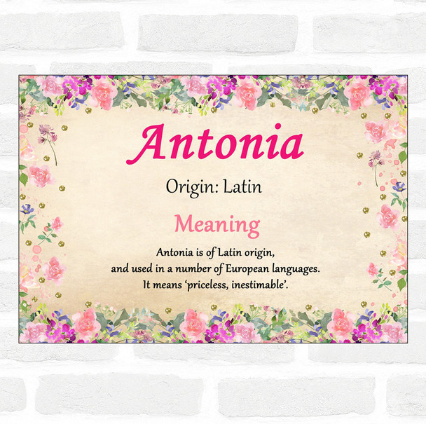 Antonia Name Meaning Floral Certificate