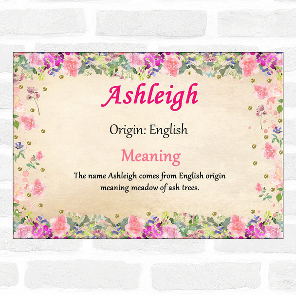 Ashleigh Name Meaning Floral Certificate