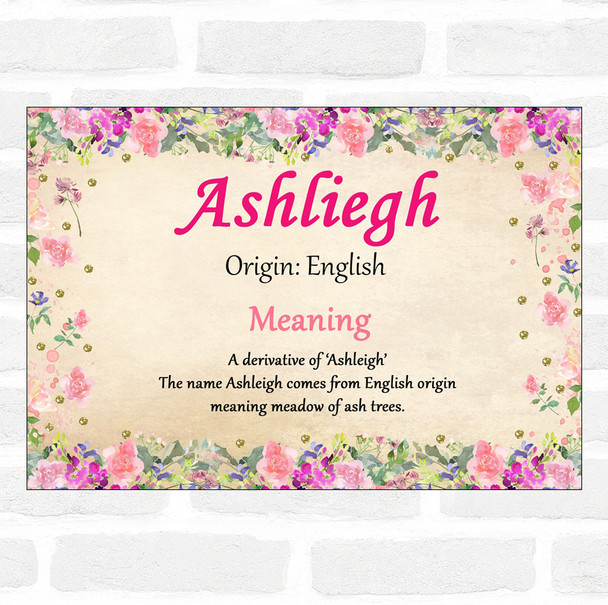 Ashliegh Name Meaning Floral Certificate