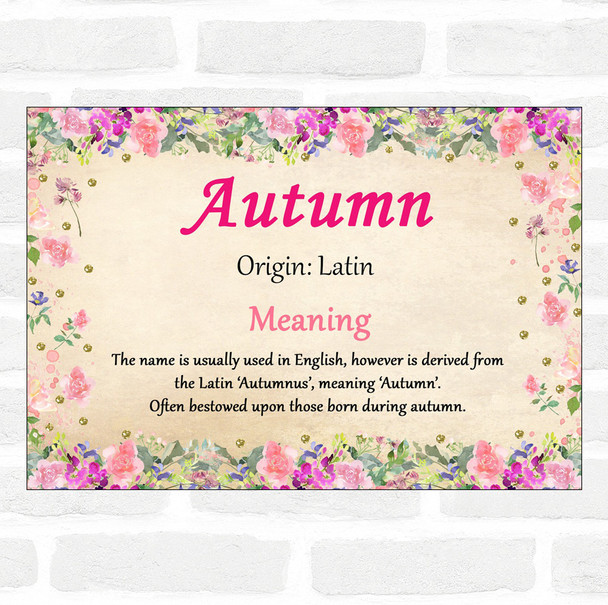 Autumn Name Meaning Floral Certificate
