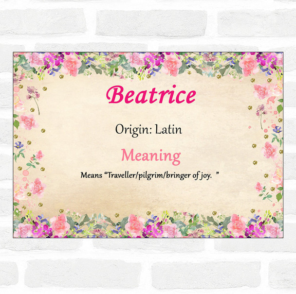 Beatrice Name Meaning Floral Certificate