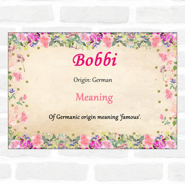 Bobbi Name Meaning Floral Certificate