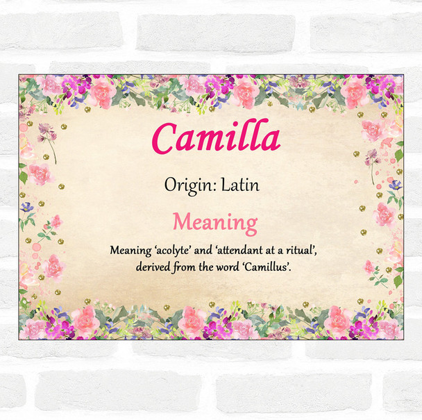 Camilla Name Meaning Floral Certificate