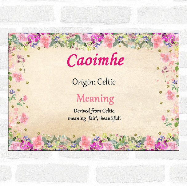 Caoimhe Name Meaning Floral Certificate