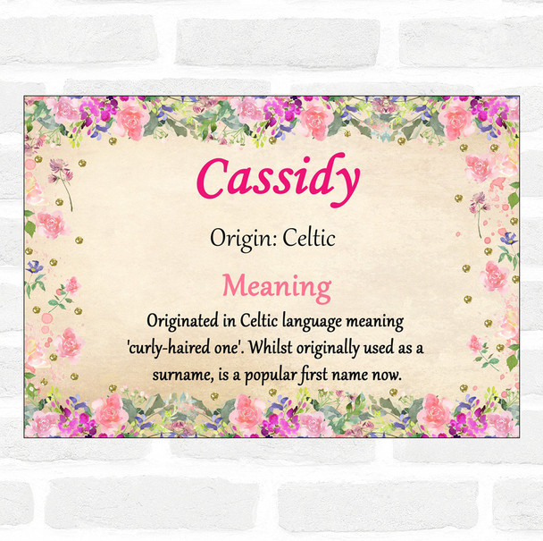 Cassidy Name Meaning Floral Certificate