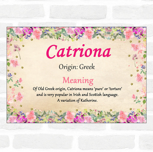 Catriona Name Meaning Floral Certificate