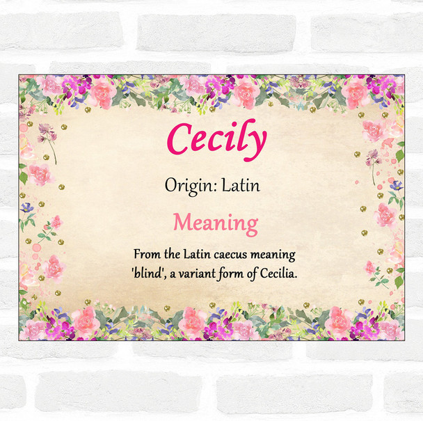 Cecily Name Meaning Floral Certificate