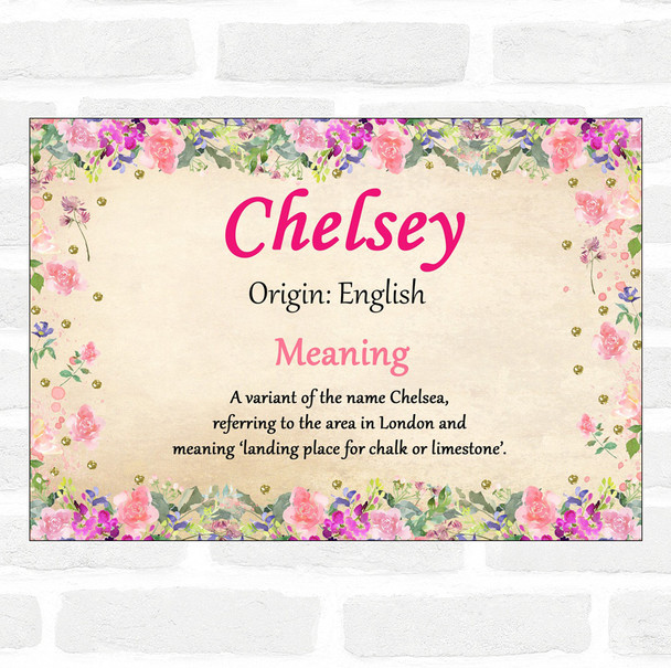 Chelsey Name Meaning Floral Certificate