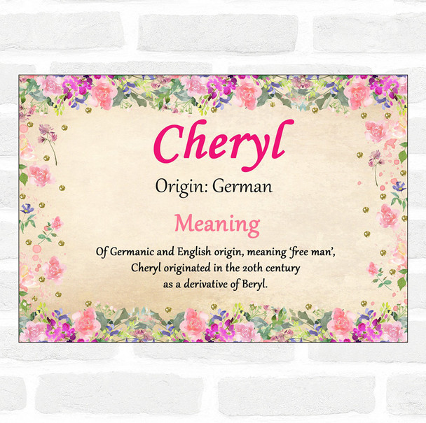 Cheryl Name Meaning Floral Certificate